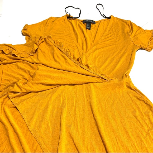 Forever 21 Like New Amber Yellow Ruffled Wrap Mini Dress Size Small - Picture 6 of 12